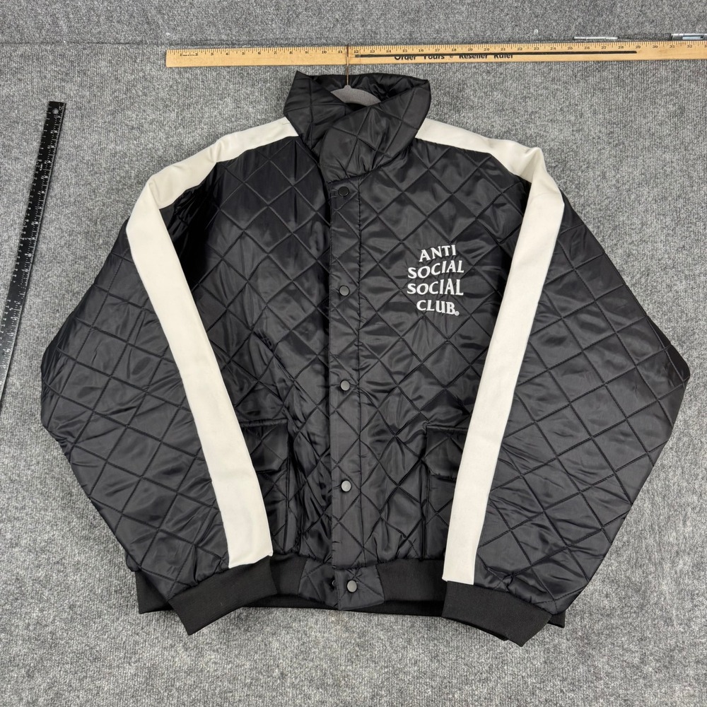 Anti Social Social Club Jacket Mens XL Black Quilted Get Weird Bomber Streetwear